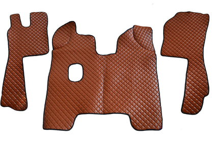Tapis de sol marron en cuir synthétique (éco-cuir) – adapté pour Scania R 2004–2012, boîte manuelle, cabine étroite