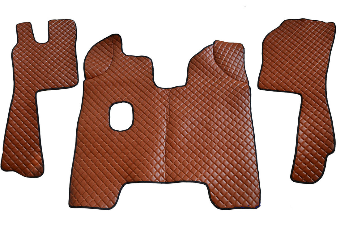 Tapis de sol marron en cuir synthétique (éco-cuir) – adapté pour Scania R 2004–2012, boîte manuelle, cabine étroite