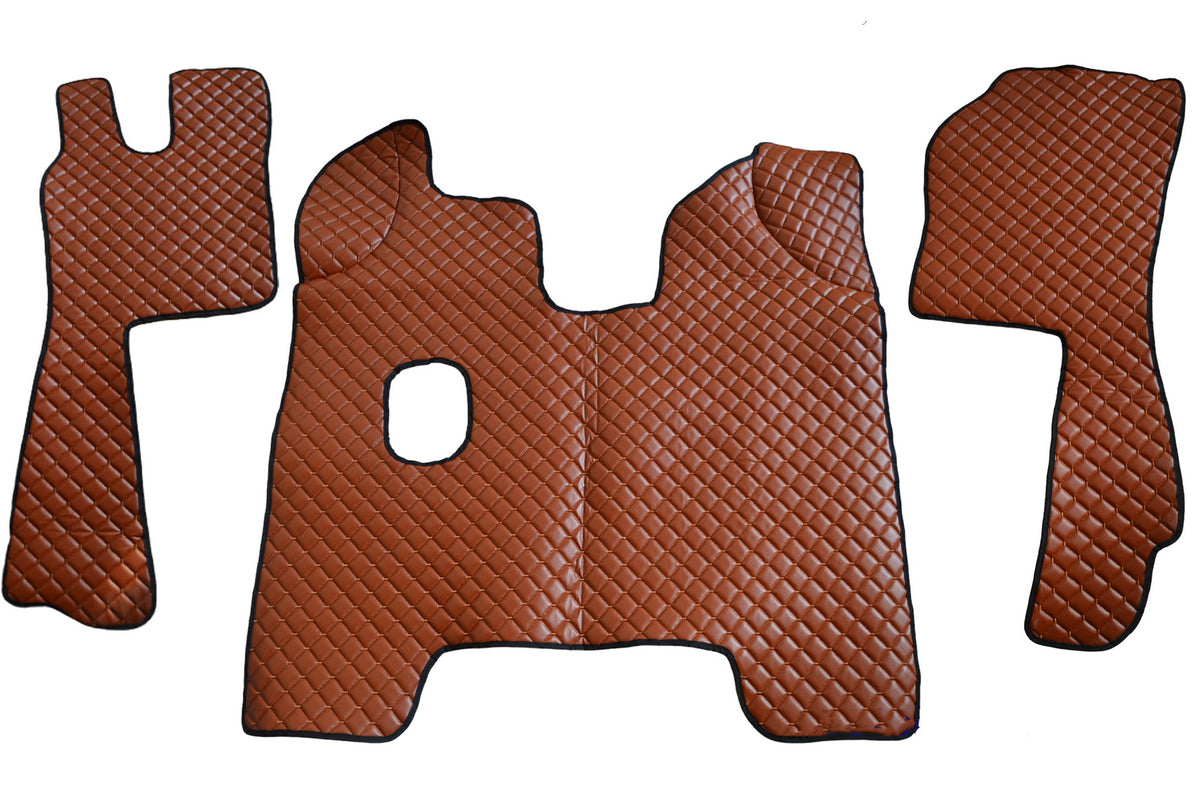 Tapis de sol marron en cuir synthétique (éco-cuir) – adapté pour Scania R 2004–2012, boîte manuelle, cabine étroite