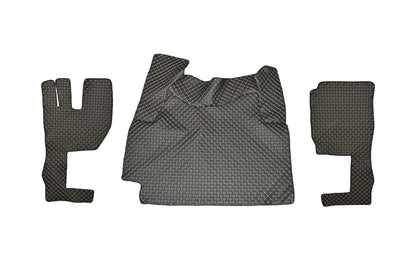 Tapis de sol en cuir synthétique (éco-cuir) noir – adapté pour Volvo FH 2009–2013, surpiqûres jaunes