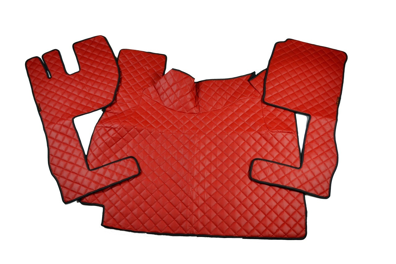 Tapis de sol en cuir synthétique (éco-cuir) rouge – adapté pour Volvo FH 2009–2013