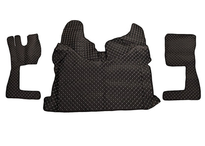 Tapis de sol noirs en cuir synthétique (éco-cuir) – adaptés pour Volvo FH 2013+, surpiqûres blanches