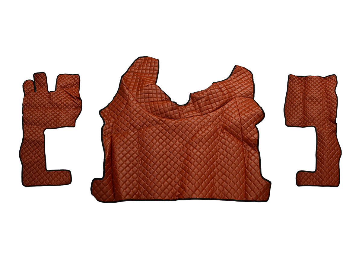 Brauner Kunstleder-Fußmattensatz – geeignet für Volvo FH4 2021+, Long Cab Model