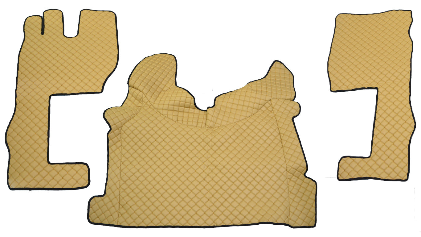 Tapis de sol beige en cuir synthétique (éco-cuir) – adapté pour Volvo FH4 2021+, cabine longue
