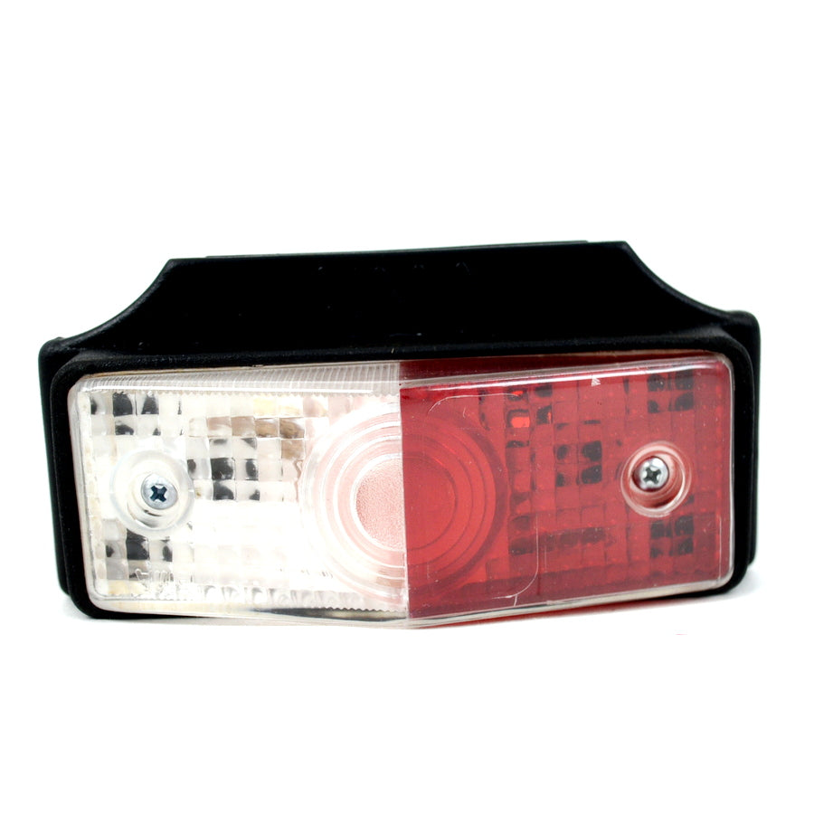 Feu de gabarit latéral horizontal rouge/blanc avec base – ampoule 12/24 V, 110×53×31 mm