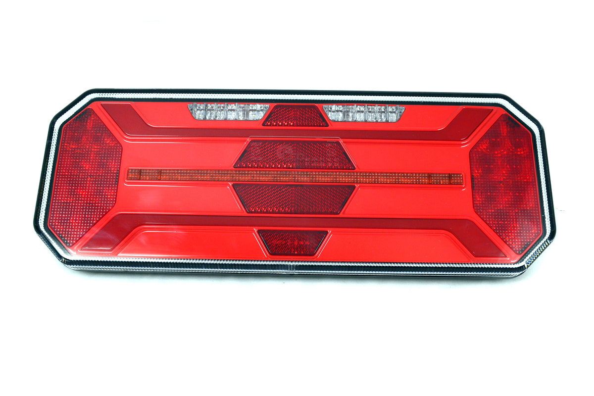 Feu arrière droit LED néon – 35 cm, 5 fonctions, 12/24 V, catadioptre à motif diamant