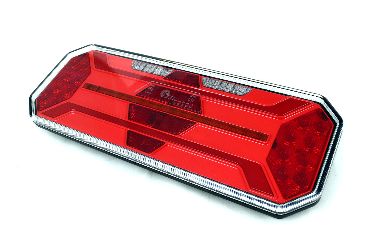 Feu arrière droit LED néon – 35 cm, 5 fonctions, 12/24 V, catadioptre à motif diamant