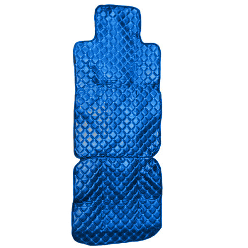 Universal Seat Cushion with Headrest Pad in Blue Leather for Heavy-Duty Vehicles