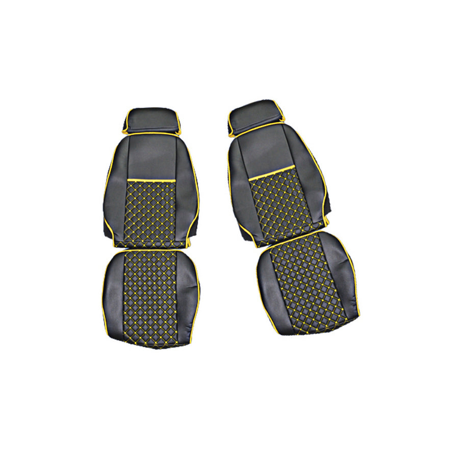Housses de siège – adapté pour Iveco Euro Star 2003–2006, cuir synthétique (éco-cuir) noir, surpiqûres jaunes