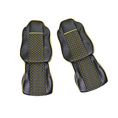 Housses de siège adaptées pour Iveco Stralis 460 – cuir synthétique (éco-cuir) noir avec surpiqûres jaunes, 2006–2010
