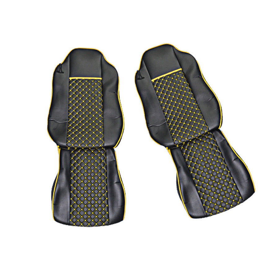 Housses de siège adaptées pour Iveco Stralis 460 – cuir synthétique (éco-cuir) noir avec surpiqûres jaunes, 2006–2010