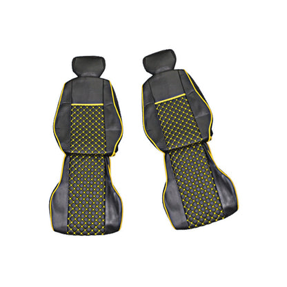 Housses de siège en cuir synthétique (éco-cuir) adaptées pour Mercedes Actros 2000–2004, noir avec surpiqûres jaunes