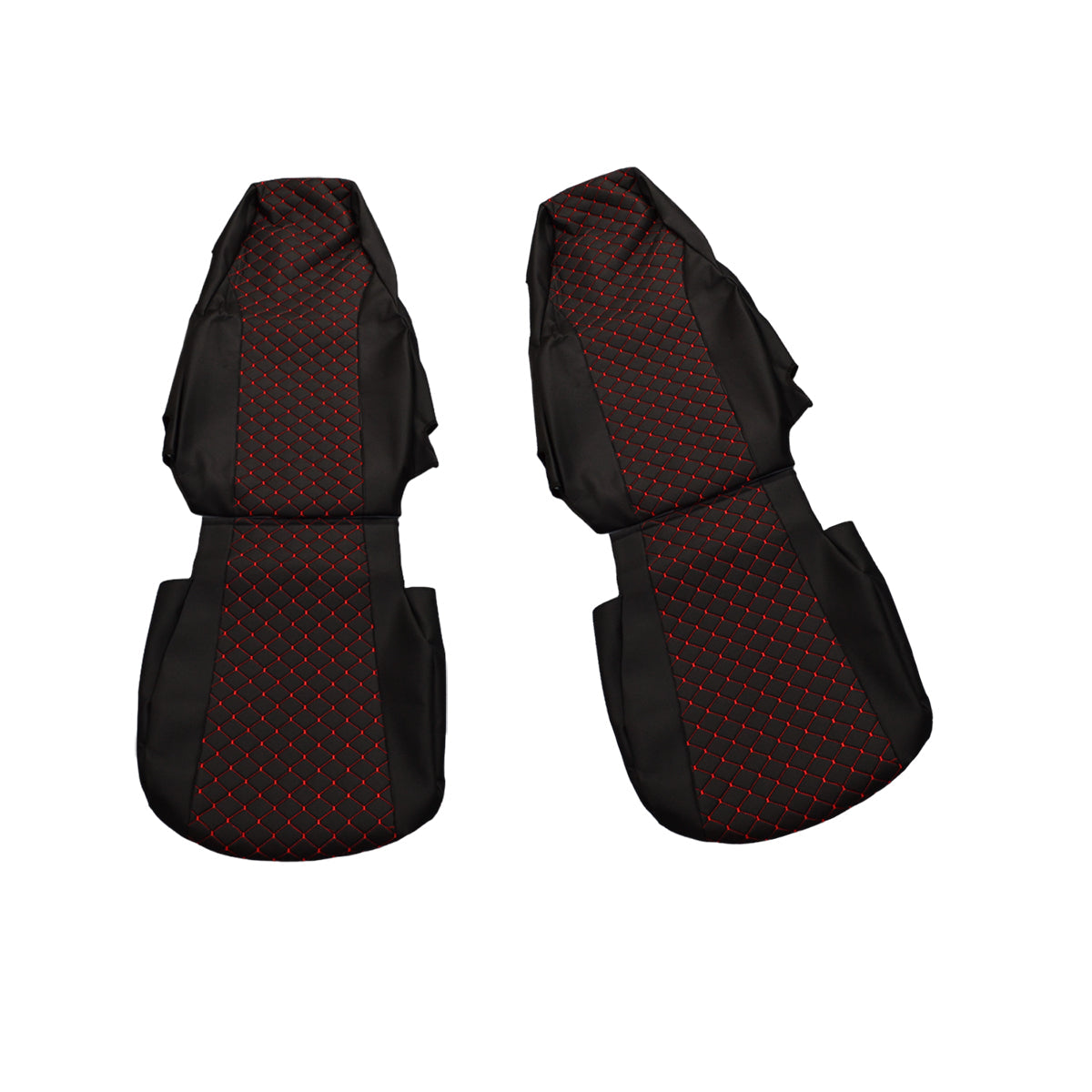 Housses de siège adaptées pour Scania R 2006–2020, noires avec surpiqûres bleues, cuir synthétique (éco-cuir)