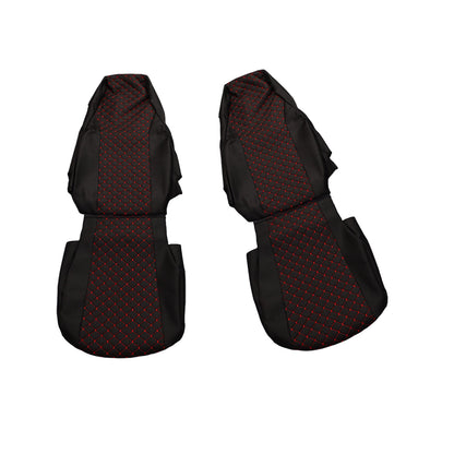 Housses de siège adaptées pour Scania R 2006–2020, noires avec surpiqûres bleues, cuir synthétique (éco-cuir)