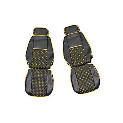 Housses de siège en cuir noir adapté pour Scania G 360, surpiqûres jaunes, 2016–2022