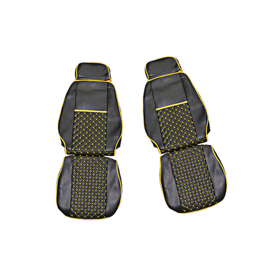 Housses de siège en cuir noir adapté pour Scania G 360, surpiqûres jaunes, 2016–2022