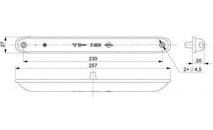 LED Combination Tail and Stop Light, Red, 12/24V, 257 x 20 x 26 mm, Universal Mount