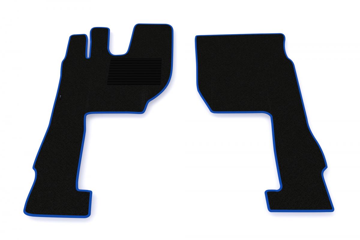 Комплект килимени подови стелки, подходящ за Volvo FH4/FH5 – 2 части, син кант