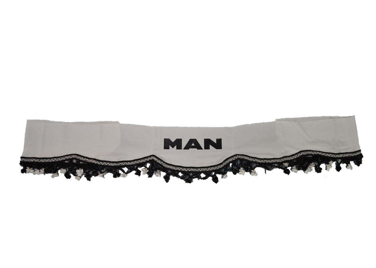 Μπροστινή κουρτίνα φορτηγού κατάλληλη για MAN – λευκή με μαύρα κρόσσια, 1 τεμάχιο