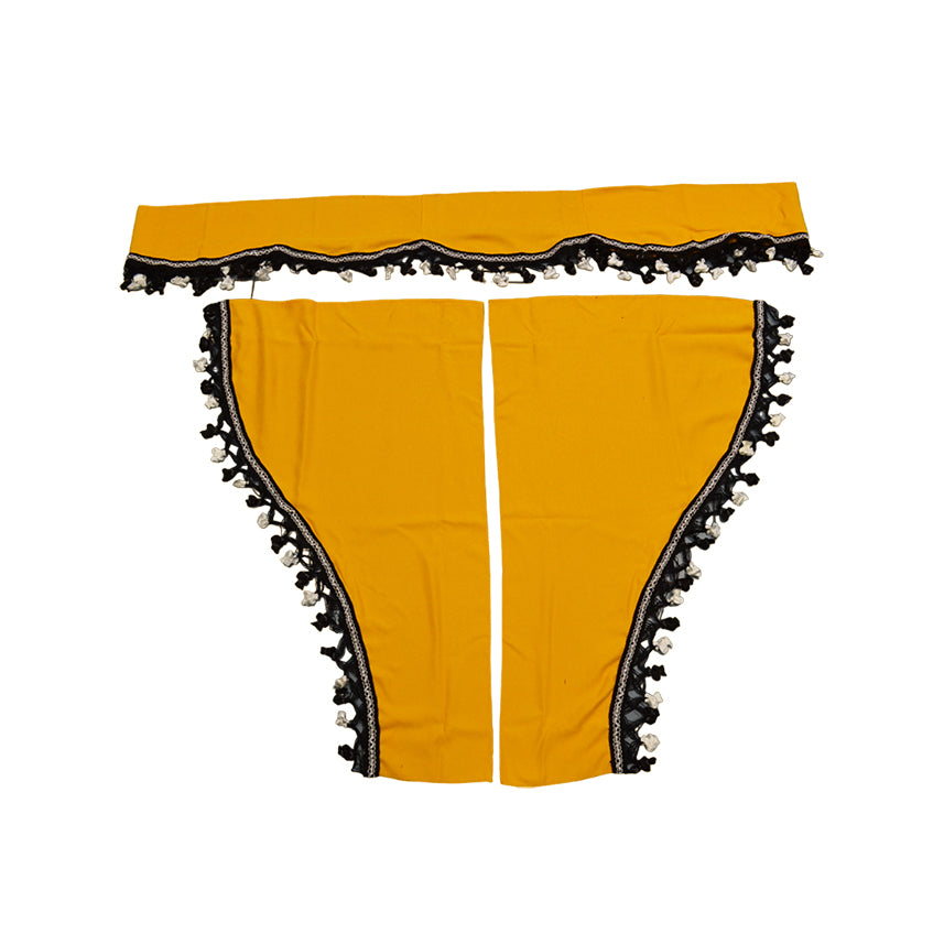 Universal Truck Curtain Set, Yellow with Black Tassels, 3-Piece Interior Curtain Kit