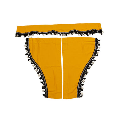 Universal Truck Curtain Set, Yellow with Black Tassels, 3-Piece Interior Curtain Kit