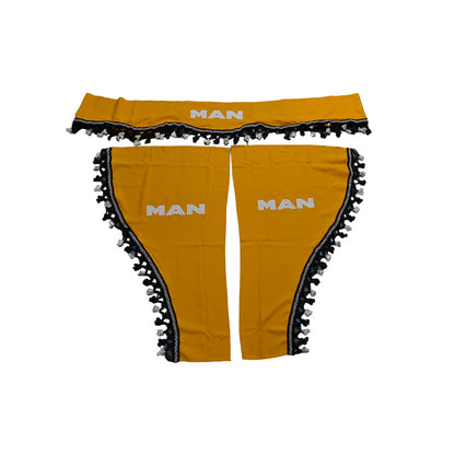 Комплект пердета за камион, подходящ за MAN – 3 части, жълти с черни ресни