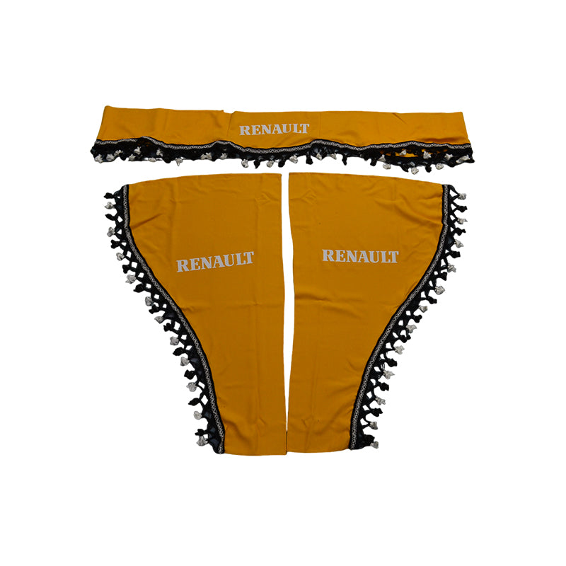 Комплект пердета за камион, подходящ за Renault – жълти с черни ресни, 3 части