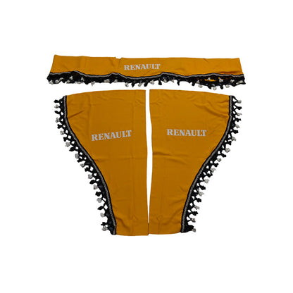 Комплект пердета за камион, подходящ за Renault – жълти с черни ресни, 3 части