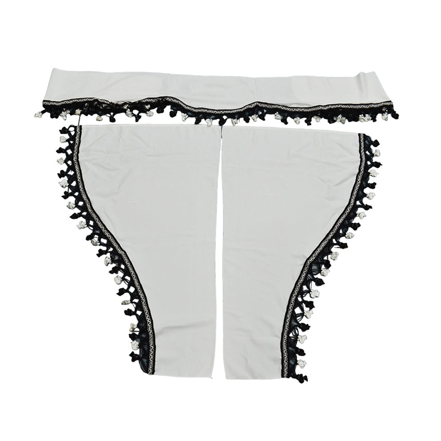 Universal Truck Curtain Set – 3-Piece White Curtains with Black Tassels