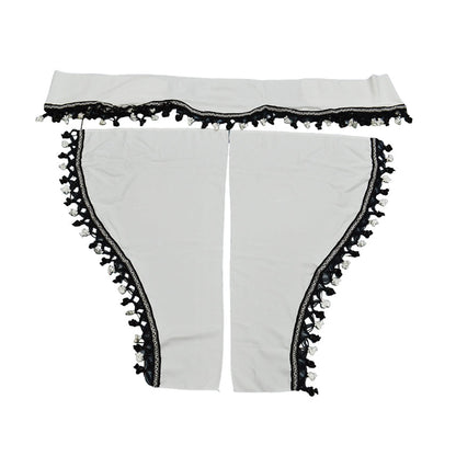 Universal Truck Curtain Set – 3-Piece White Curtains with Black Tassels