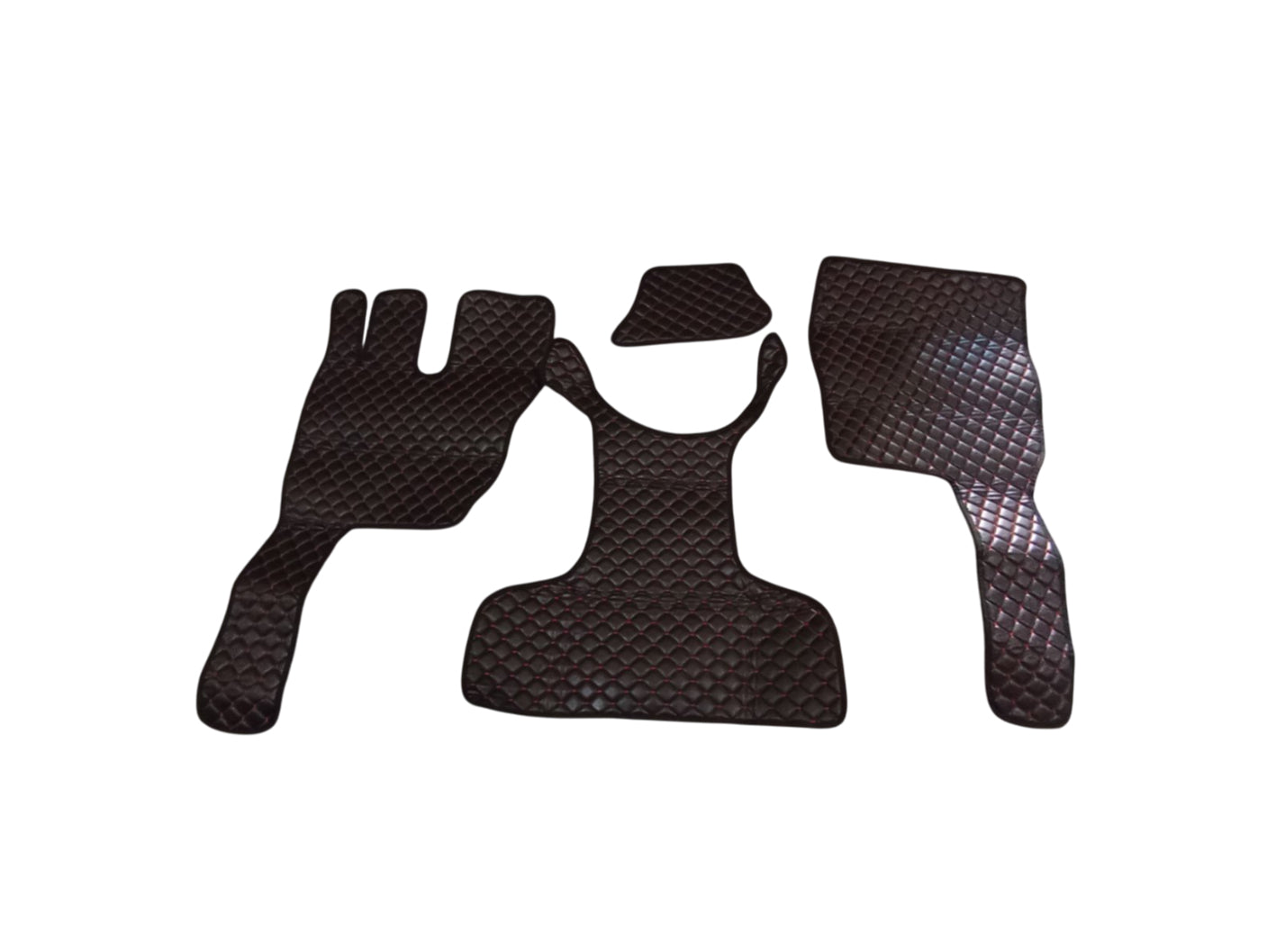 Черни подови стелки от изкуствена кожа (еко кожа) – червен шев, противохлъзгащи, подходящи за Volvo FM4 (2013+)