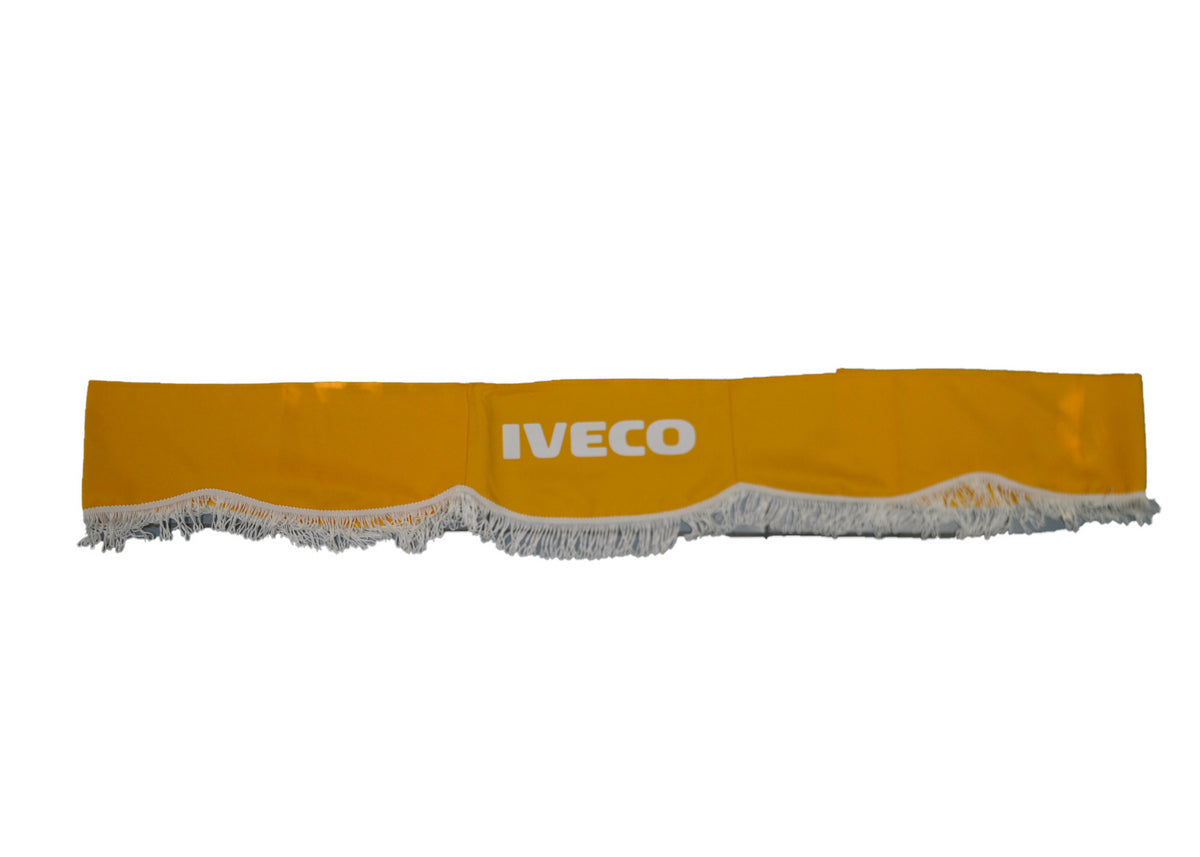 Rideau avant pour camion adapté pour Iveco – jaune avec frange blanche, pièce unique