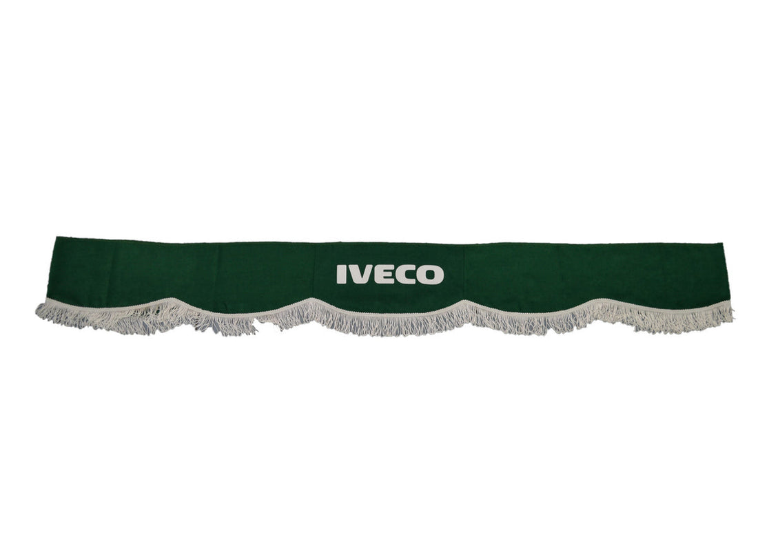 Rideau avant pour camion adapté pour Iveco – vert avec frange blanche, 1 pièce