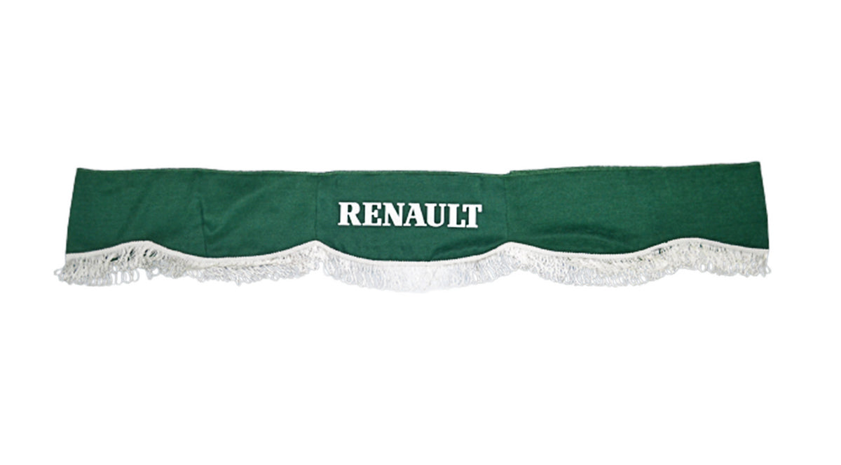 Rideau de pare-brise pour camion adapté pour Renault – Pièce avant monobloc, vert avec frange blanche