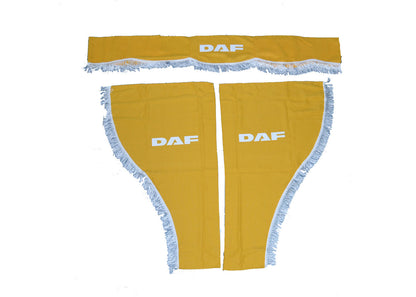 Rideaux pour camion – Jeu 3 pièces, jaune avec franges blanches, adapté pour DAF