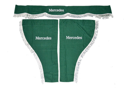 Jeu de rideaux pour camion – 3 pièces, vert avec franges blanches, adapté pour camions Mercedes