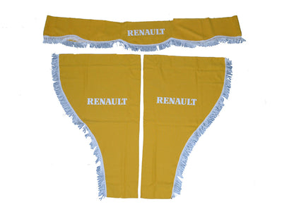 Jeu de rideaux de camion adapté pour Renault – 3 pièces jaune avec pompons blancs