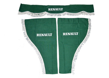 Rideaux pour camion adaptés pour Renault – Jeu de 3 pièces, vert avec franges blanches