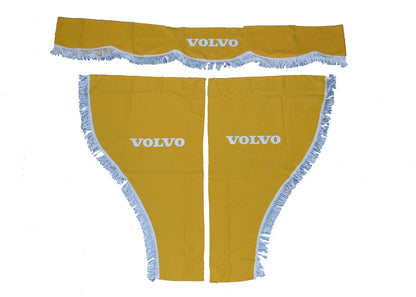 Jeu de rideaux pour camion 3 pièces, jaune avec franges blanches, adapté pour camions Volvo