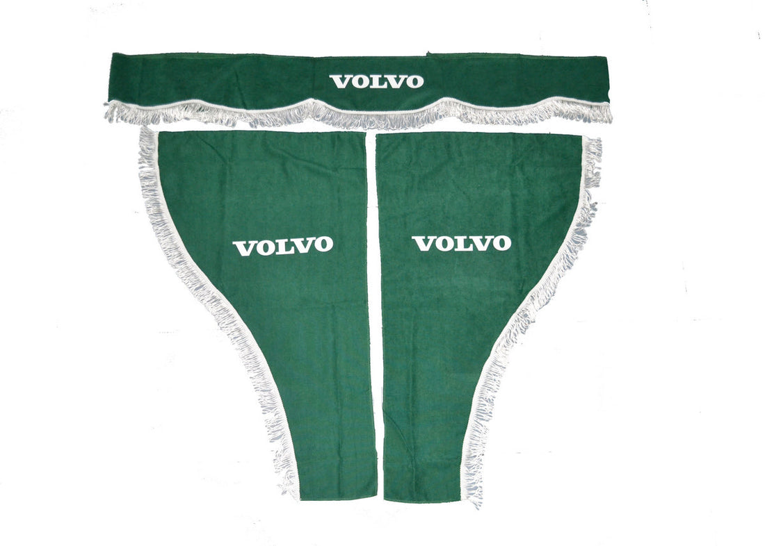 Jeu de rideaux pour camion adapté pour Volvo – 3 pièces, vert avec franges blanches