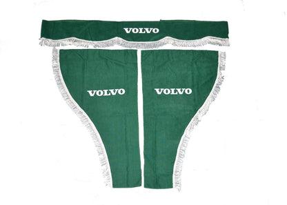 Комплект пердета за камион, подходящ за Volvo – 3 части, зелени с бели ресни