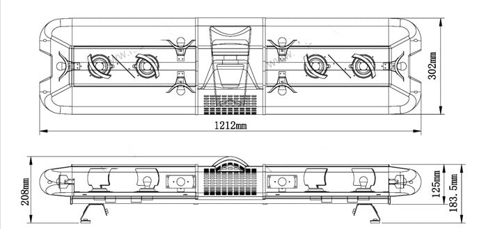 Rampe de gyrophare double grand modèle – 110 cm, feu de signalisation 24 V