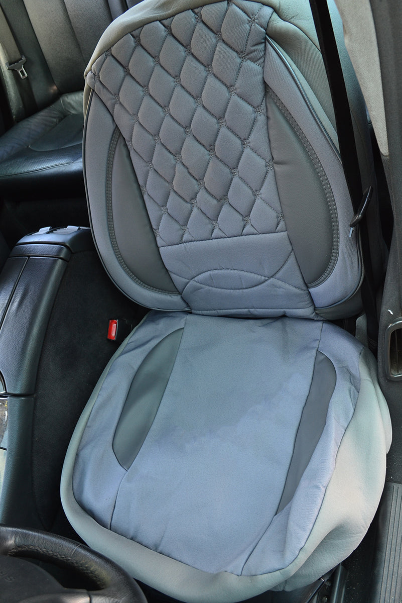 Jeu universel de 2 housses de siège auto, tissu jacquard et cuir, gris