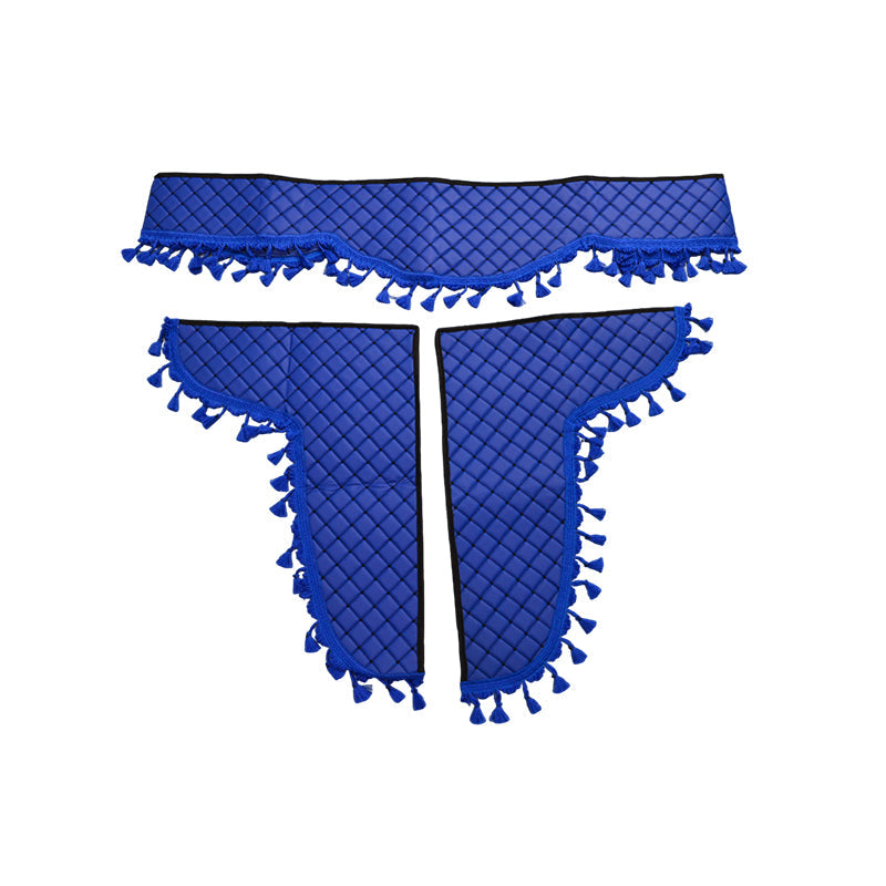 Jeu de rideaux à franges en cuir bleu – 3 pièces pour l’avant et les côtés d’habitacle