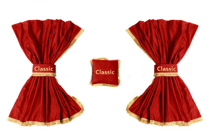 Red Universal Front Windshield Curtains, 2.4 x 1.2 m, 2-Piece Set with Decorative Cushion
