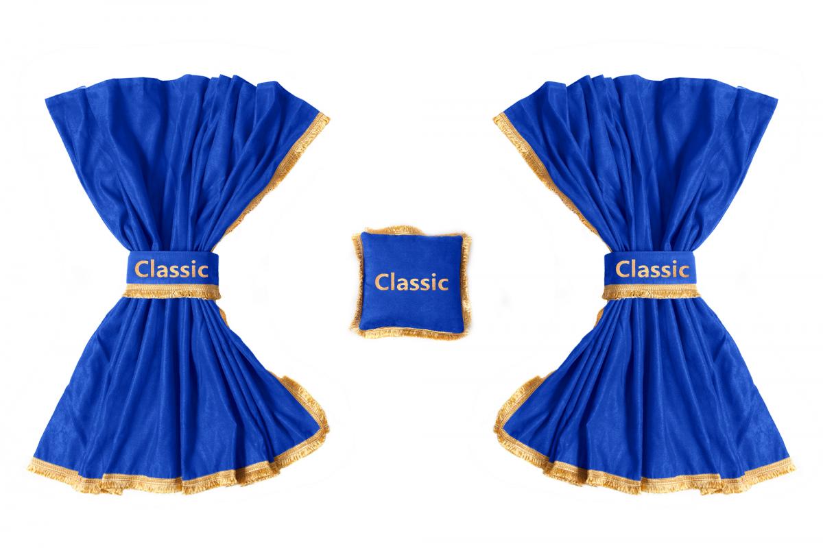 Blue Universal Front Windscreen Curtains, 2.4 x 1.2 m, 2-Piece Set with Decorative Cushion