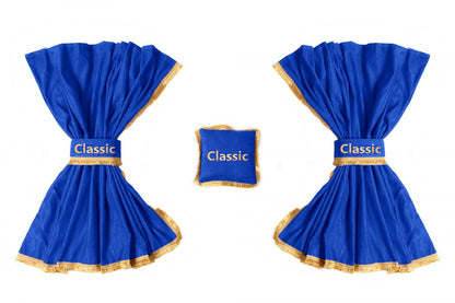 Blue Universal Front Windscreen Curtains, 2.4 x 1.2 m, 2-Piece Set with Decorative Cushion