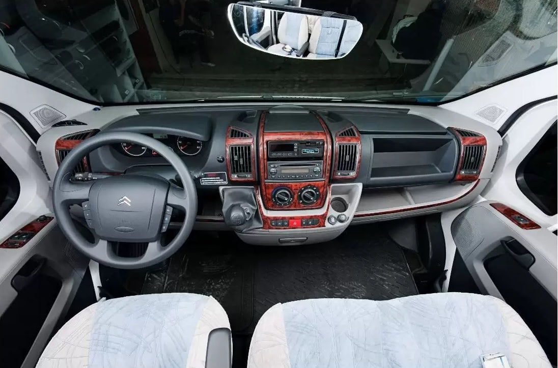 Mahogany Silicone Dashboard Trim Sticker Kit – suitable for Fiat Ducato, suitable for Citroen Jumper, suitable for Peugeot Boxer 2006–2014, 22 Pieces