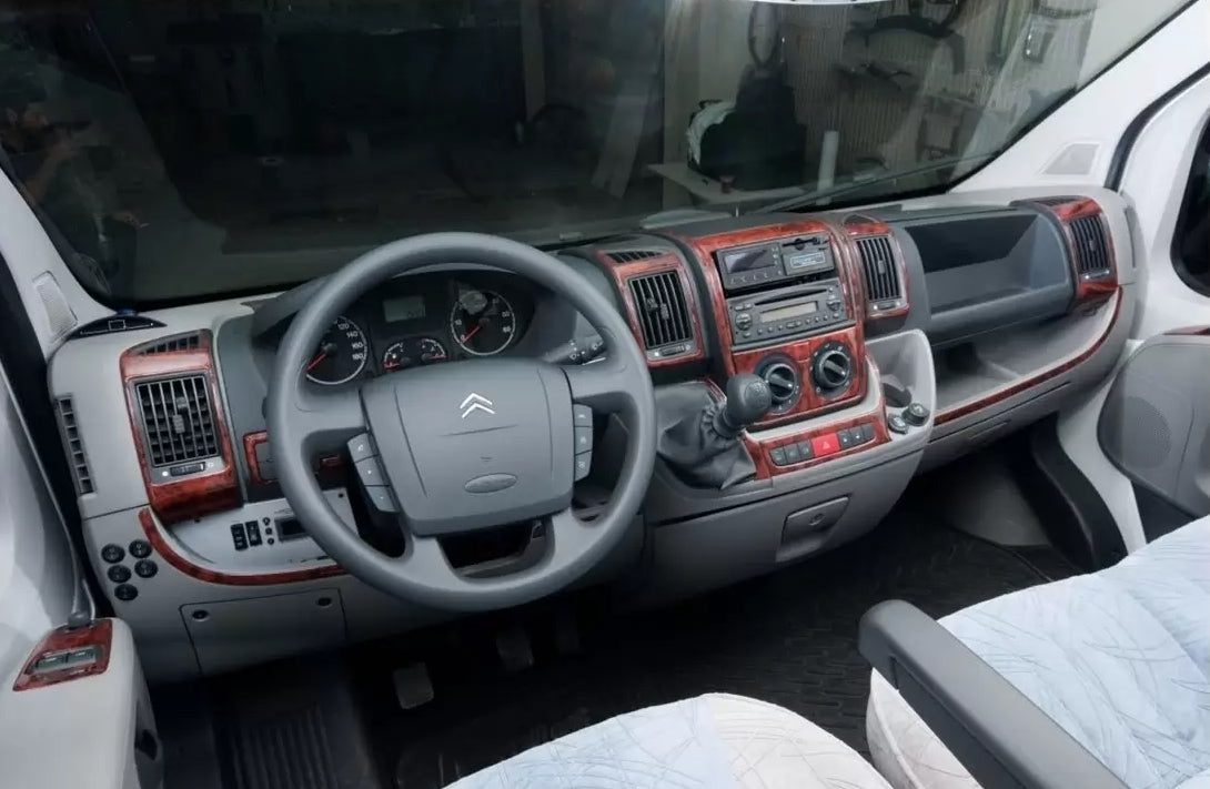 Mahogany Silicone Dashboard Trim Sticker Kit – suitable for Fiat Ducato, suitable for Citroen Jumper, suitable for Peugeot Boxer 2006–2014, 22 Pieces