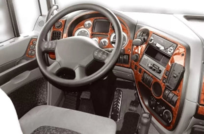 Kit d’autocollants de tableau de bord en silicone effet acajou – adapté pour DAF XF 2002–2006, 26 pièces